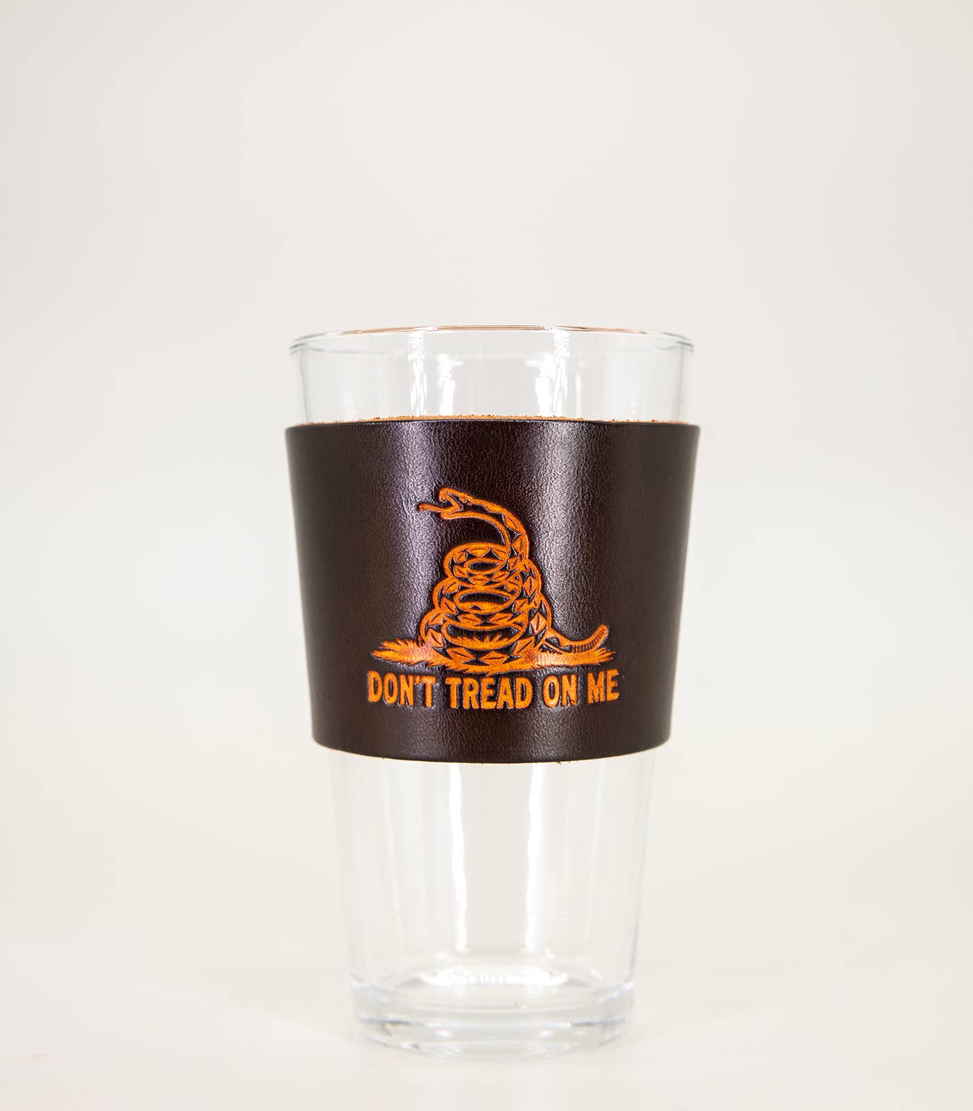 Pair of Leather Pint Glasses - "Don't Tread On Me"