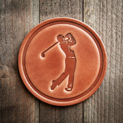 Golfer Leather Coaster - Set of 2