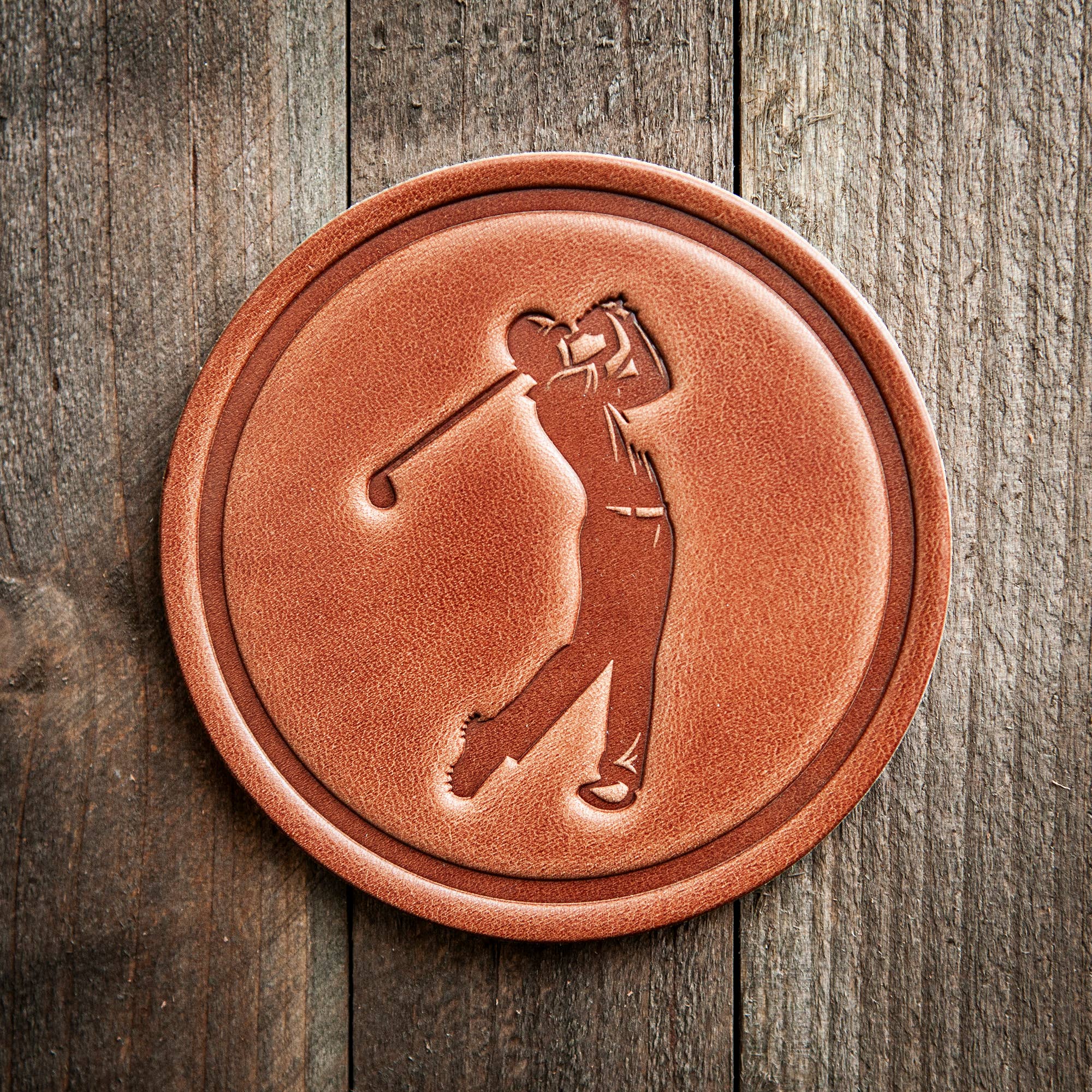 Golfer Leather Coaster - Set of 2