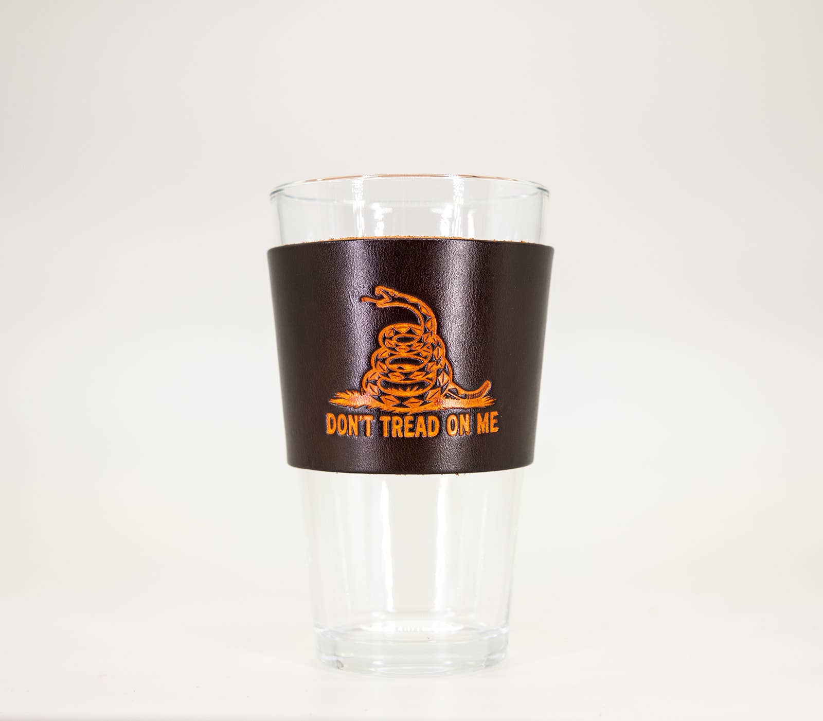 Pair of Leather Pint Glasses - "Don't Tread On Me"